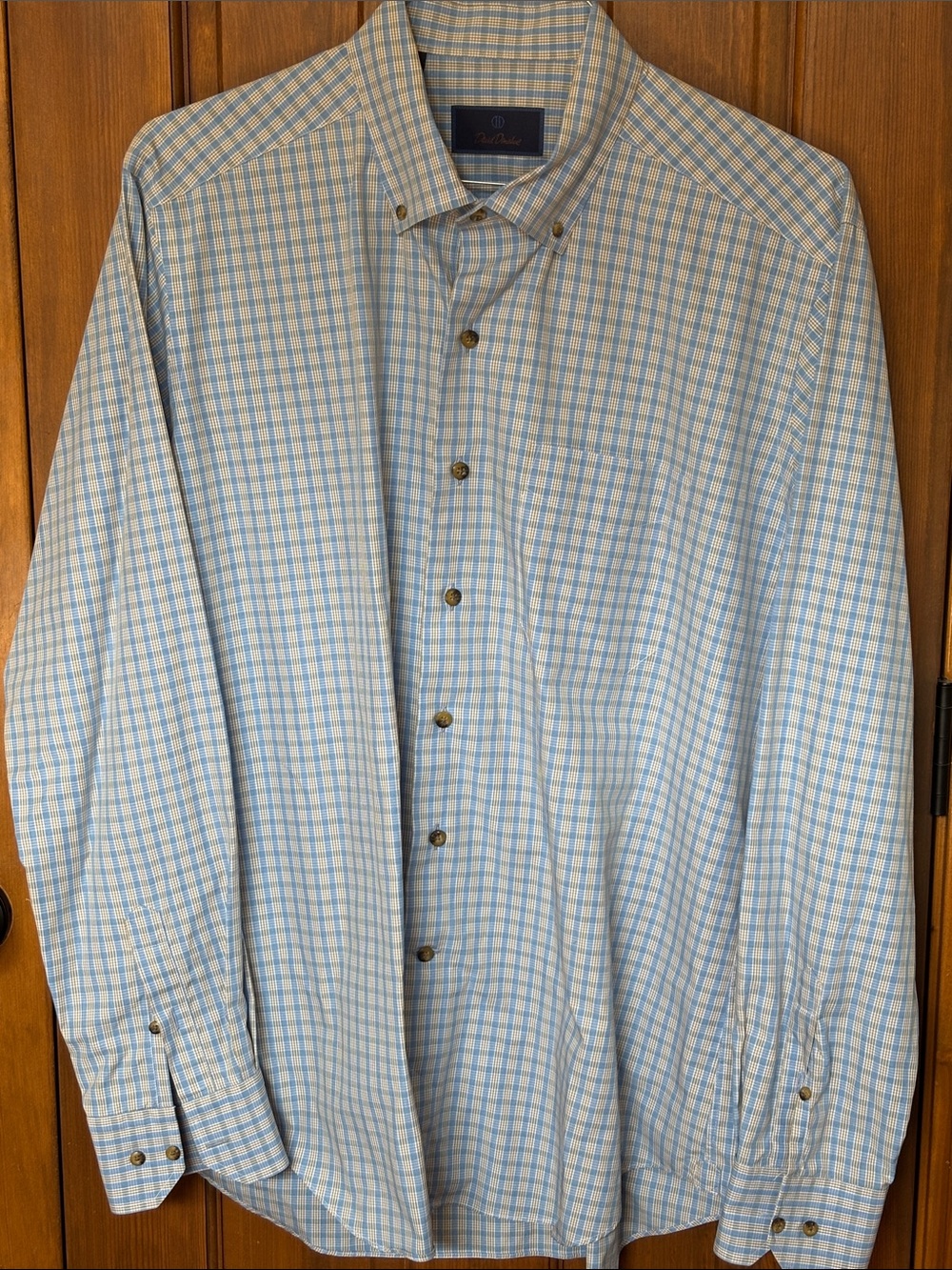 David Donahue Long Sleeve Button-Down Check Shirt Light Blue/White Men's XL